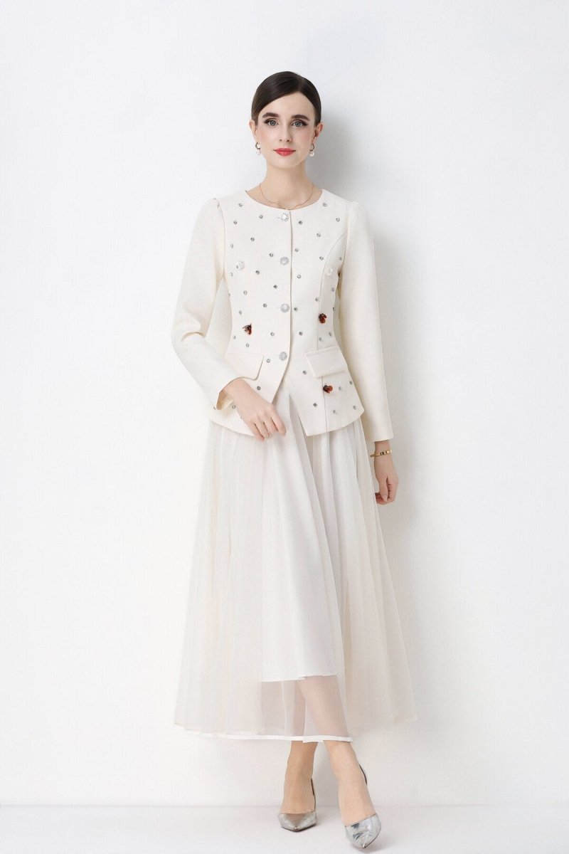 Pearl Embellished Peplum Jacket & Tulle Skirt Set