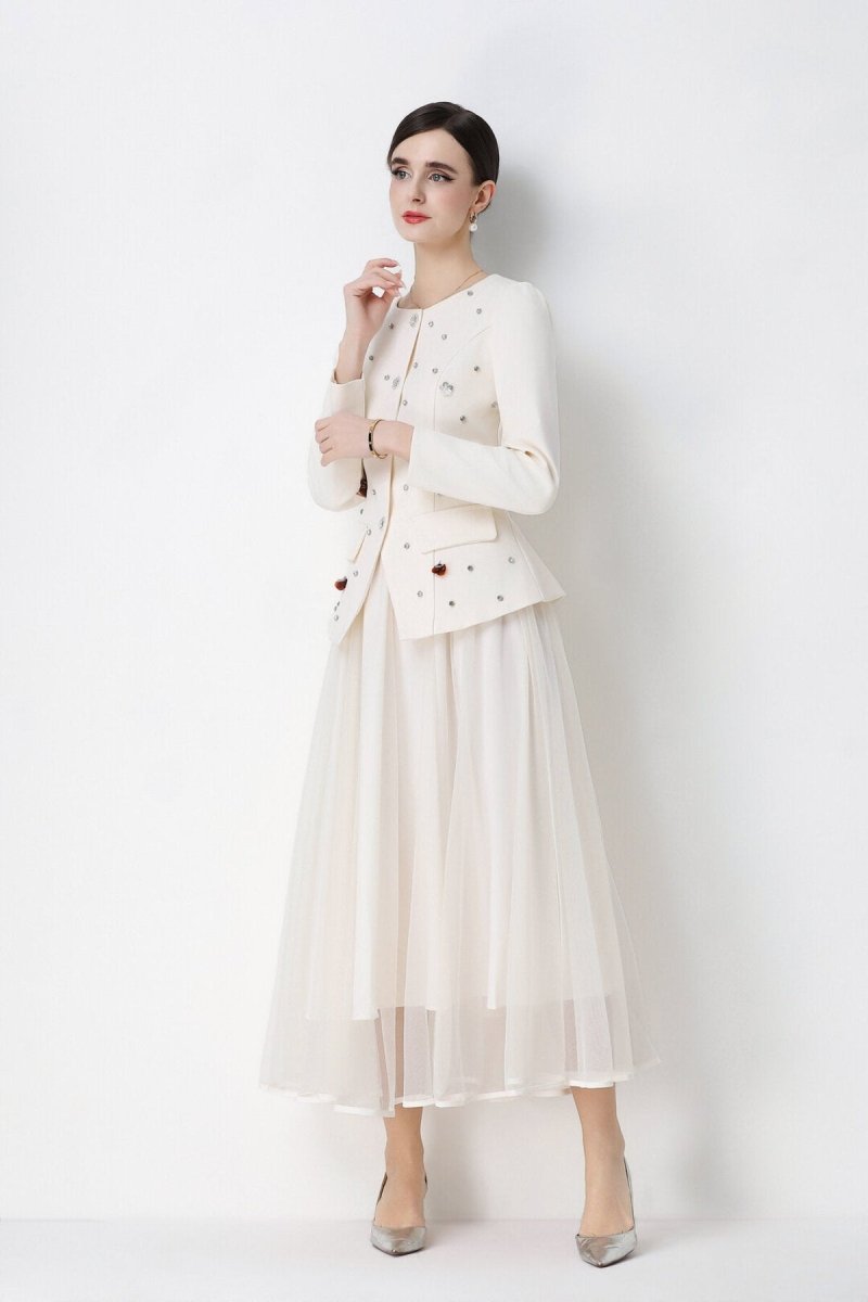 Pearl Embellished Peplum Jacket & Tulle Skirt Set