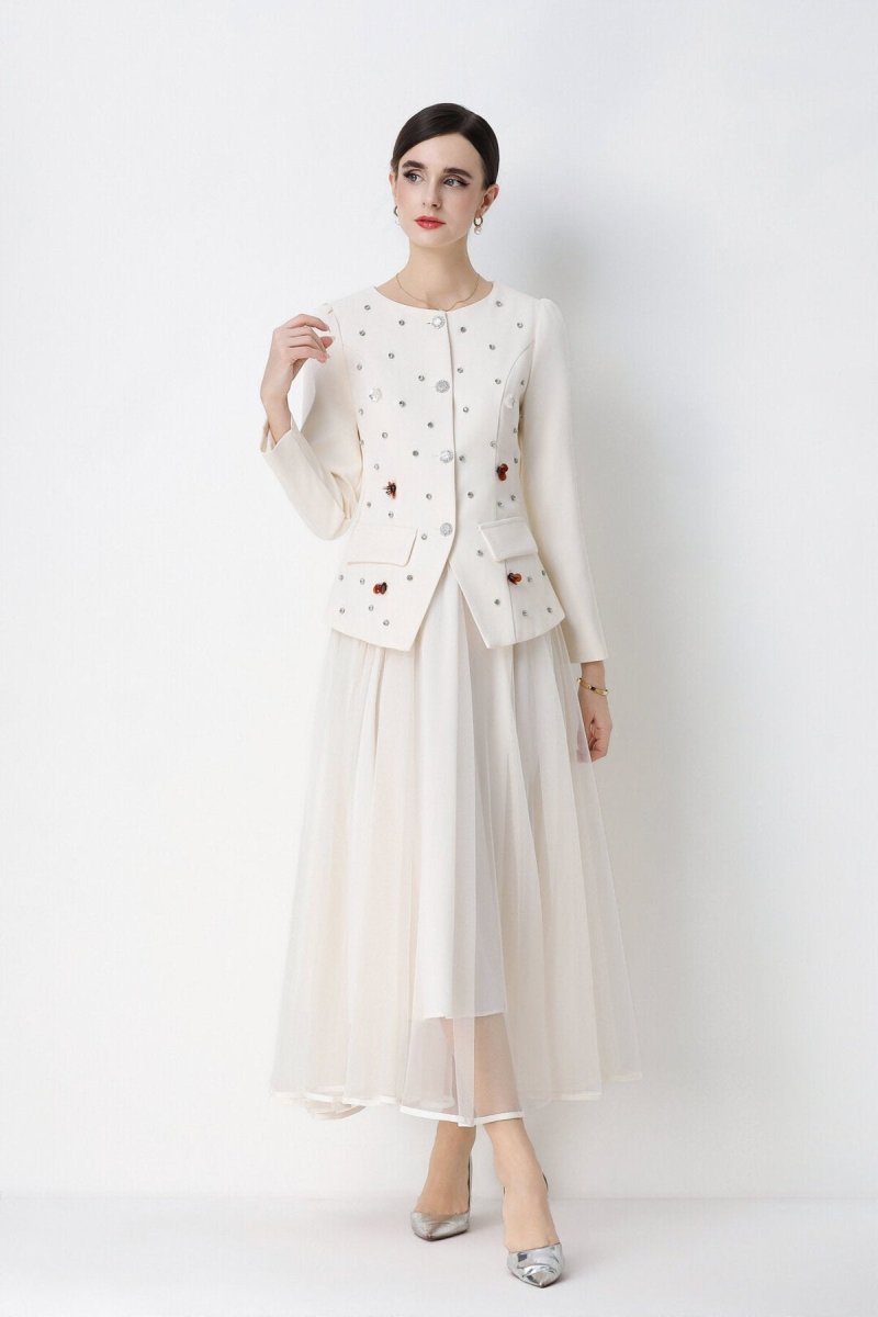 Pearl Embellished Peplum Jacket & Tulle Skirt Set