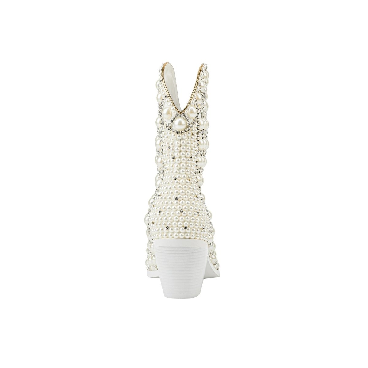 Pearl Embellished White Cowgirl Boots - 0cm