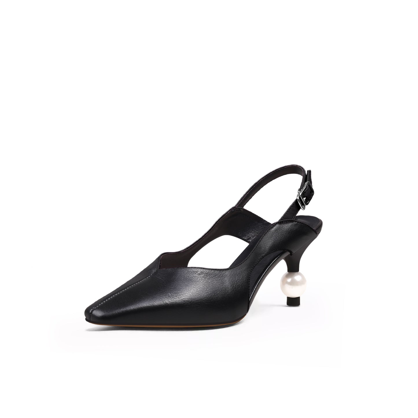 pearl heel slingback sandals all black 2