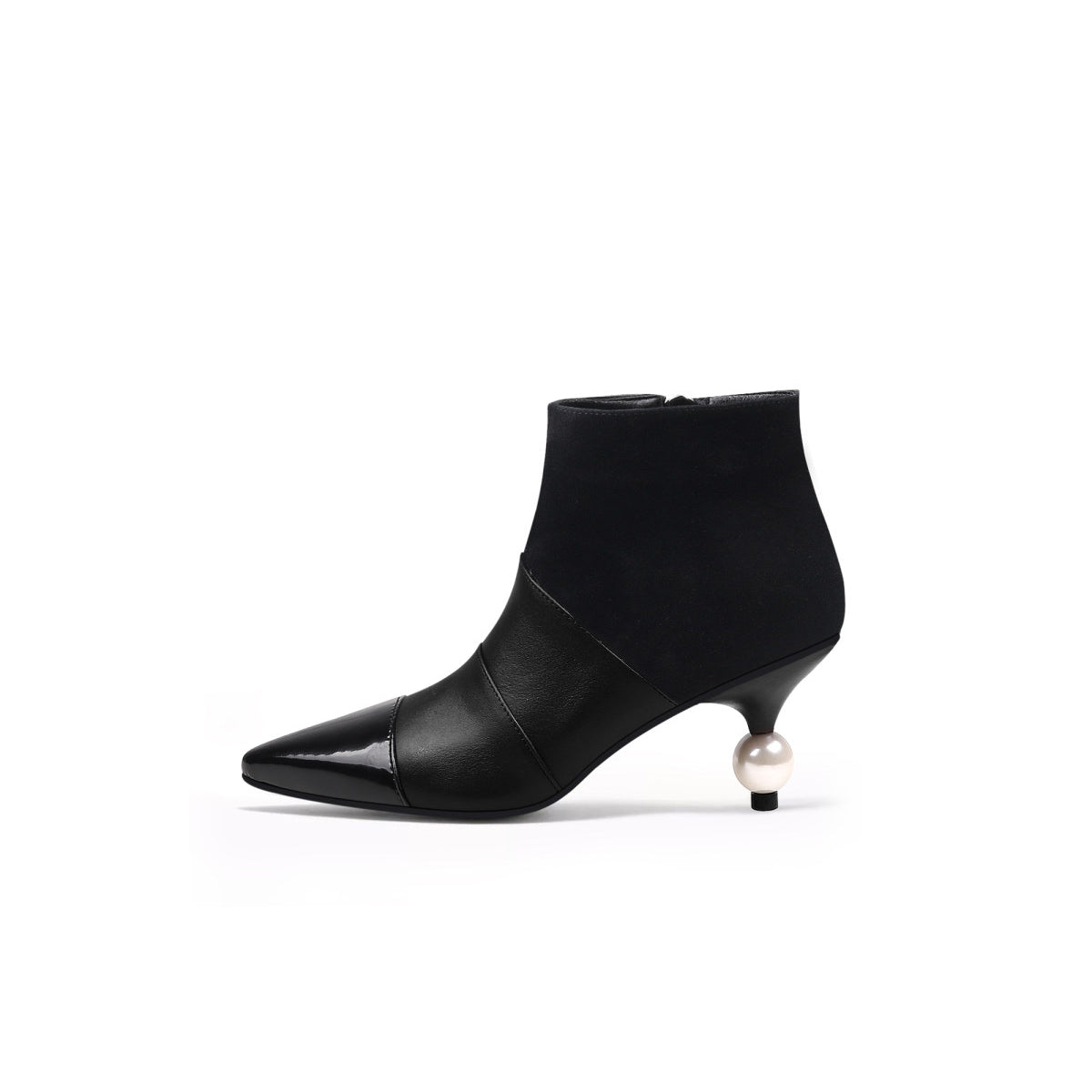 pearl kitten heel boots all black 1