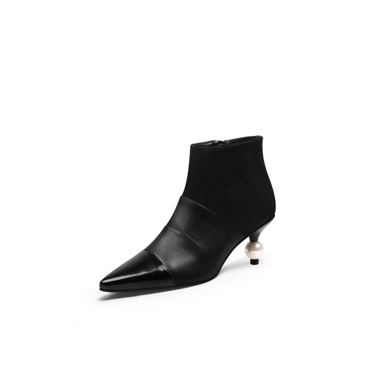 pearl kitten heel boots all black 2