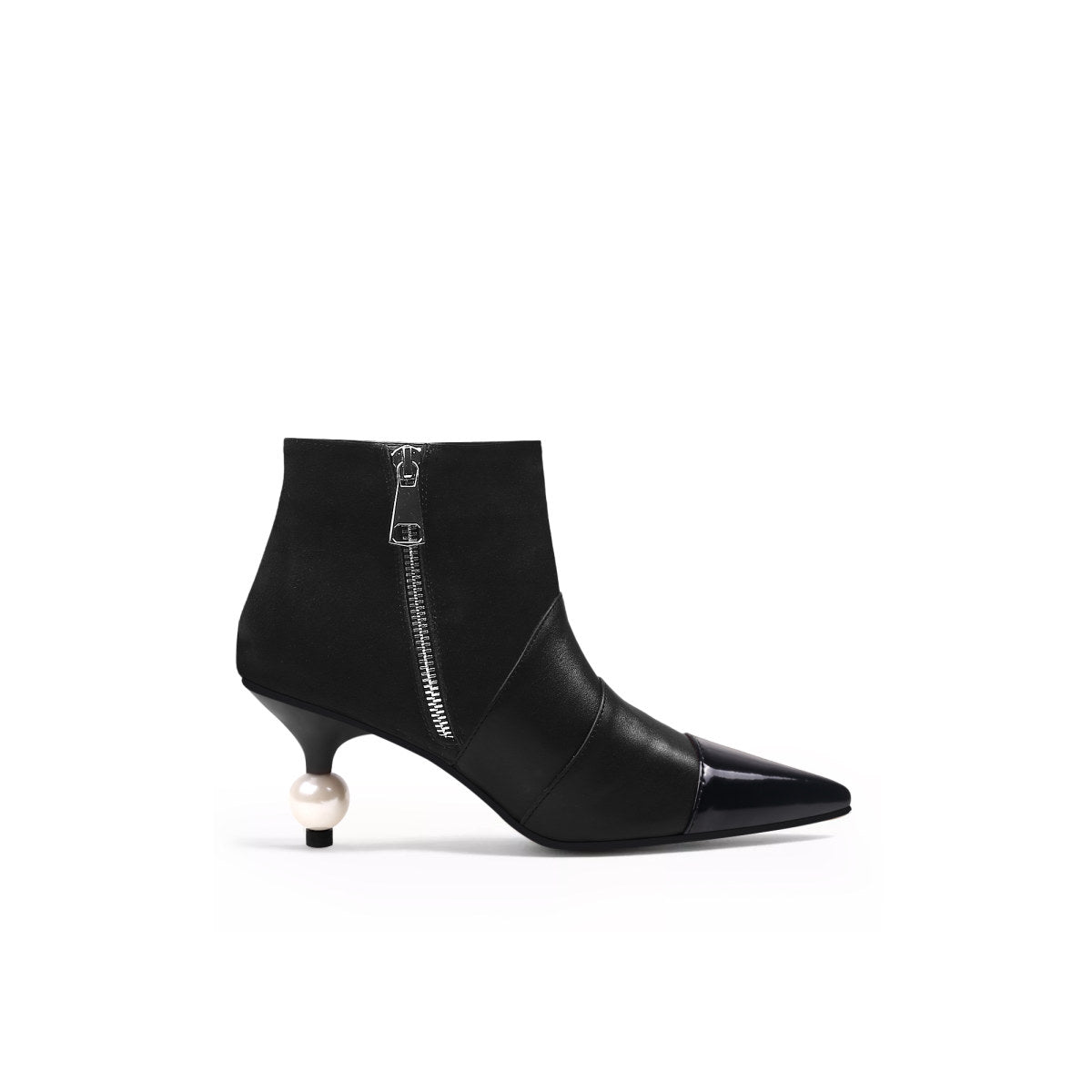 pearl kitten heel boots all black 3