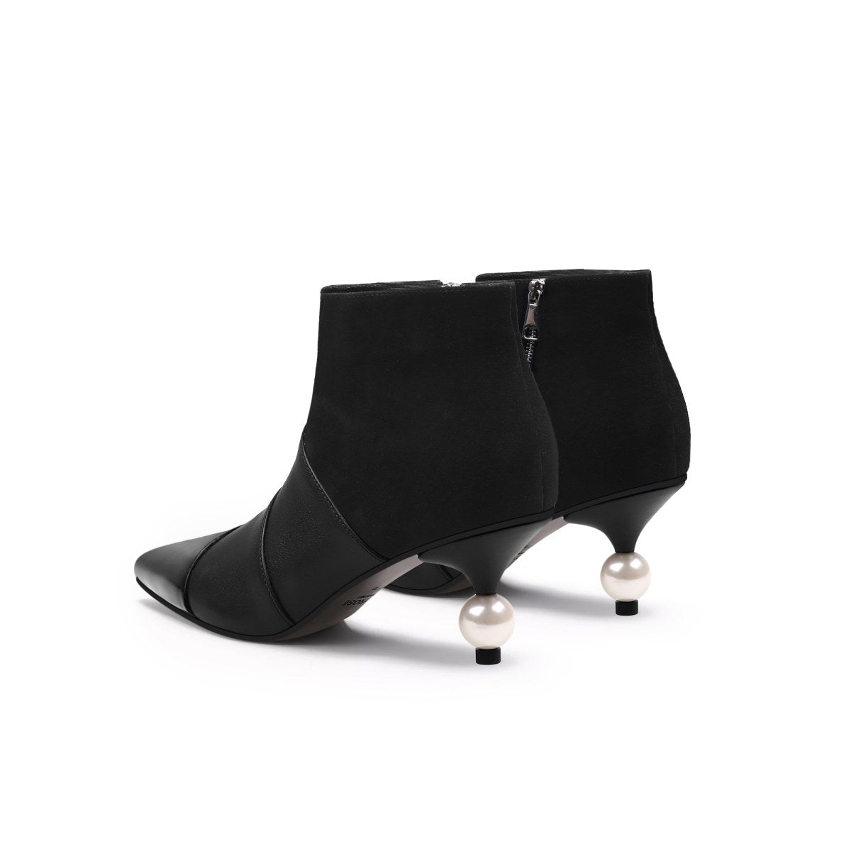 pearl kitten heel boots all black 5