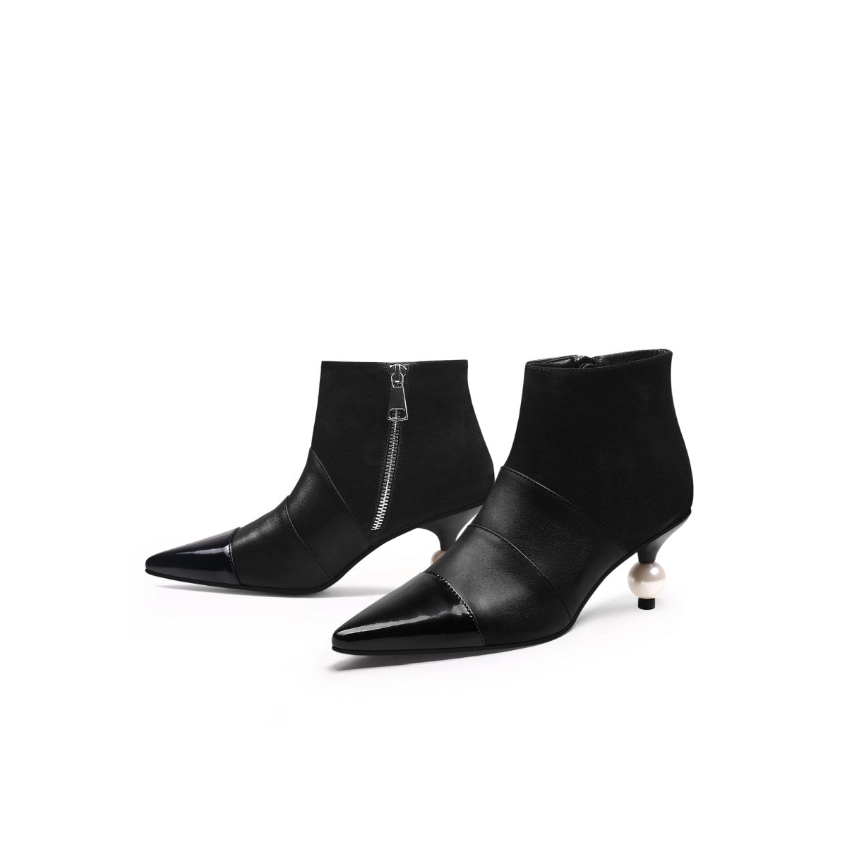 pearl kitten heel boots all black 6