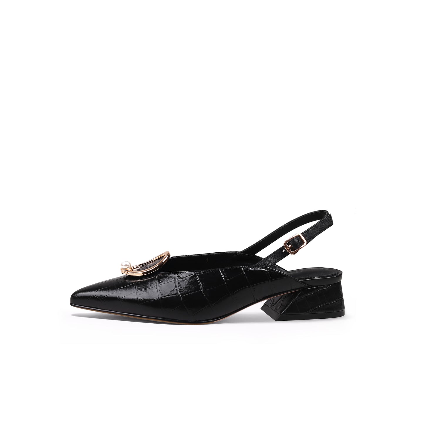 pearl retro leather slingback sandals all black 1