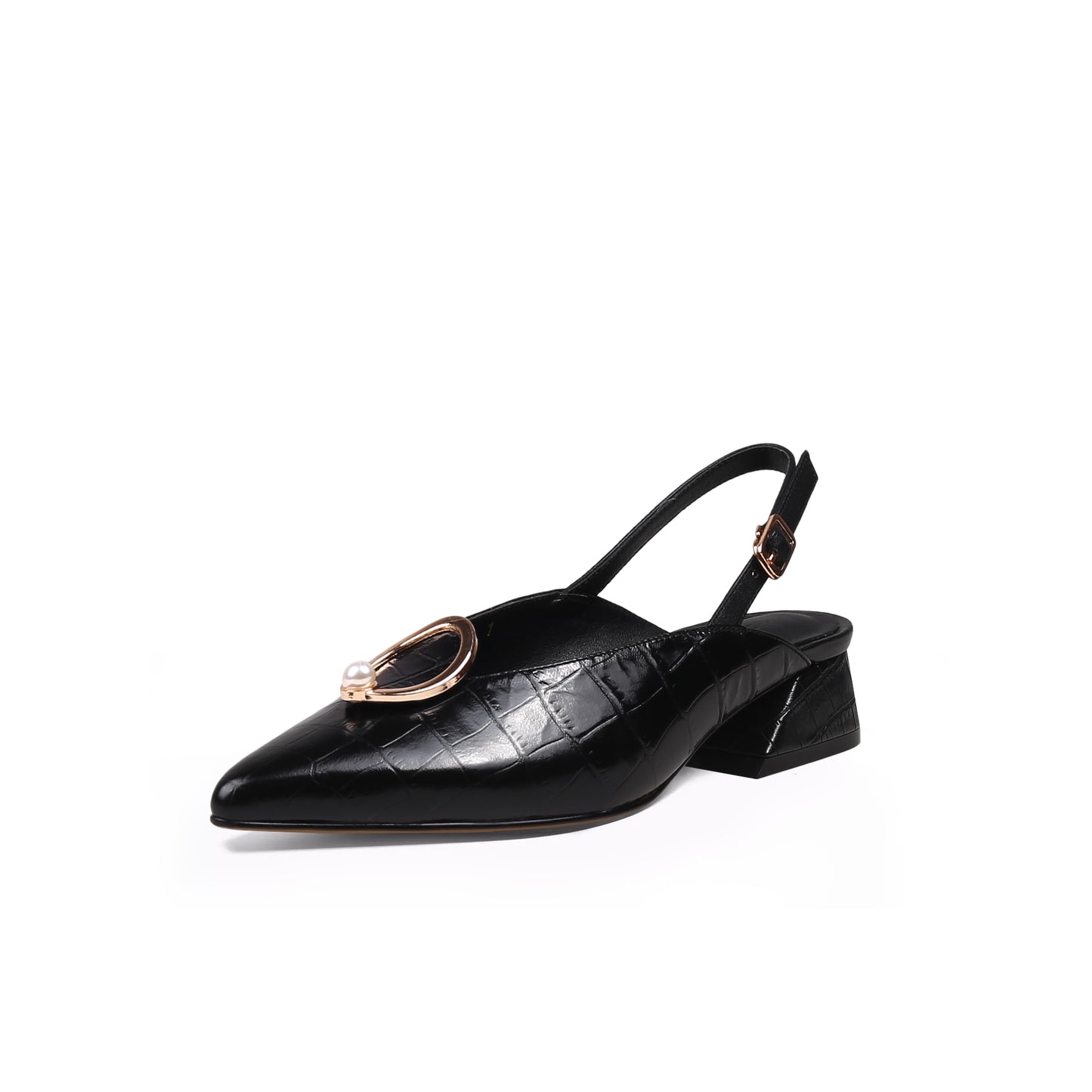 pearl retro leather slingback sandals all black 2