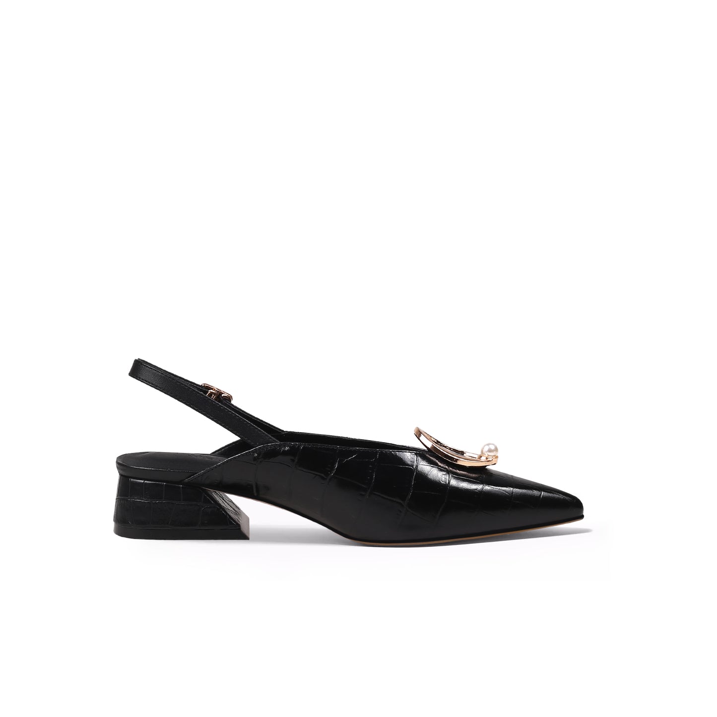pearl retro leather slingback sandals all black 3