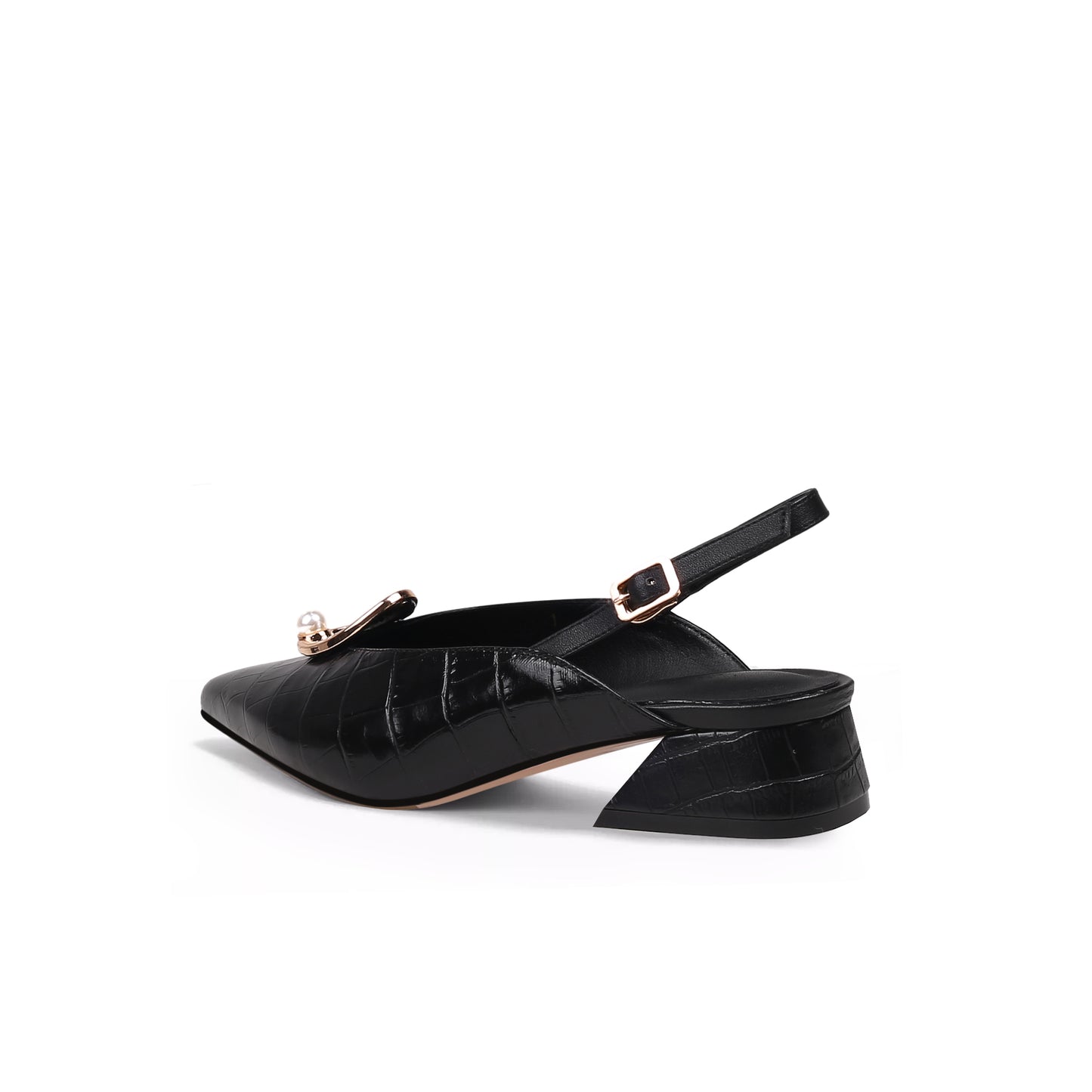 pearl retro leather slingback sandals all black 4