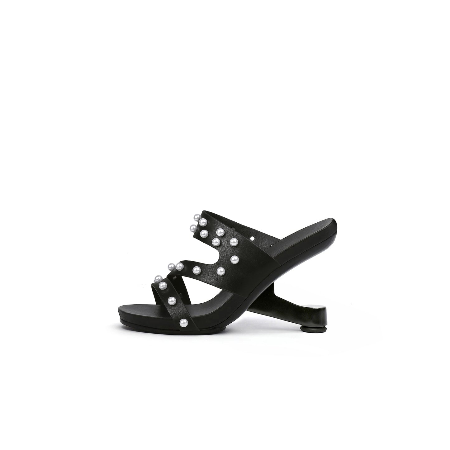 pearl strap high heel mules all black 1