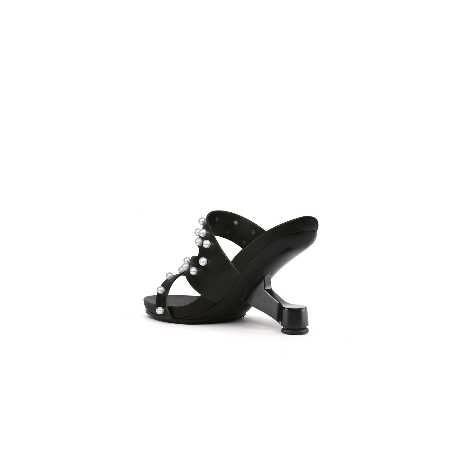 pearl strap high heel mules all black 4