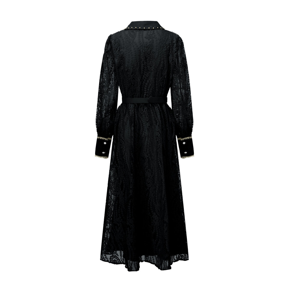 Pearl Trim Lace Shirt Maxi Dress