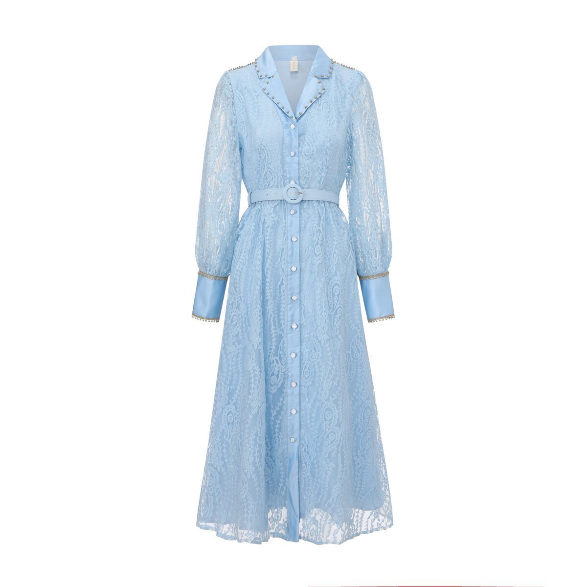 Pearl Trim Lace Shirt Maxi Dress