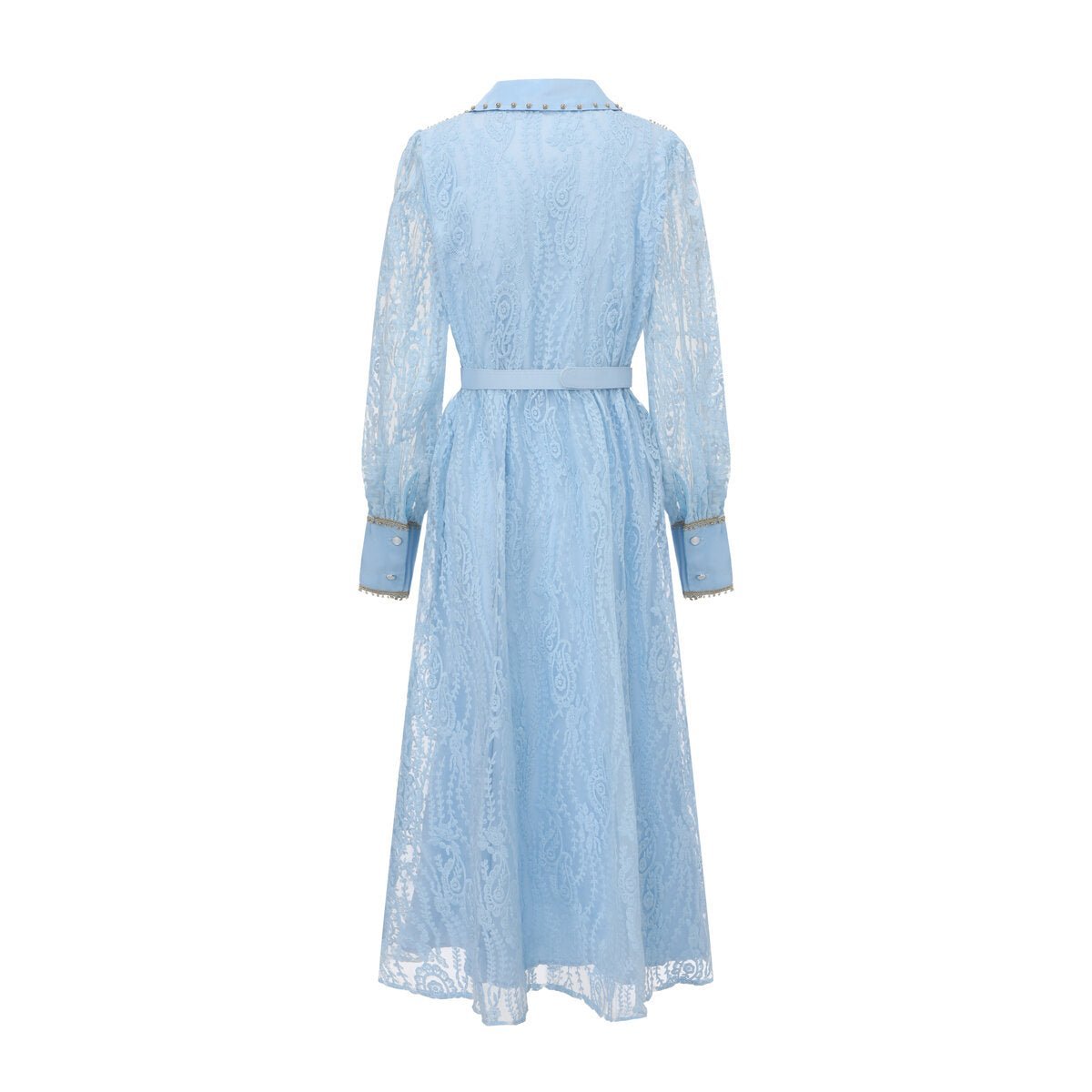 Pearl Trim Lace Shirt Maxi Dress