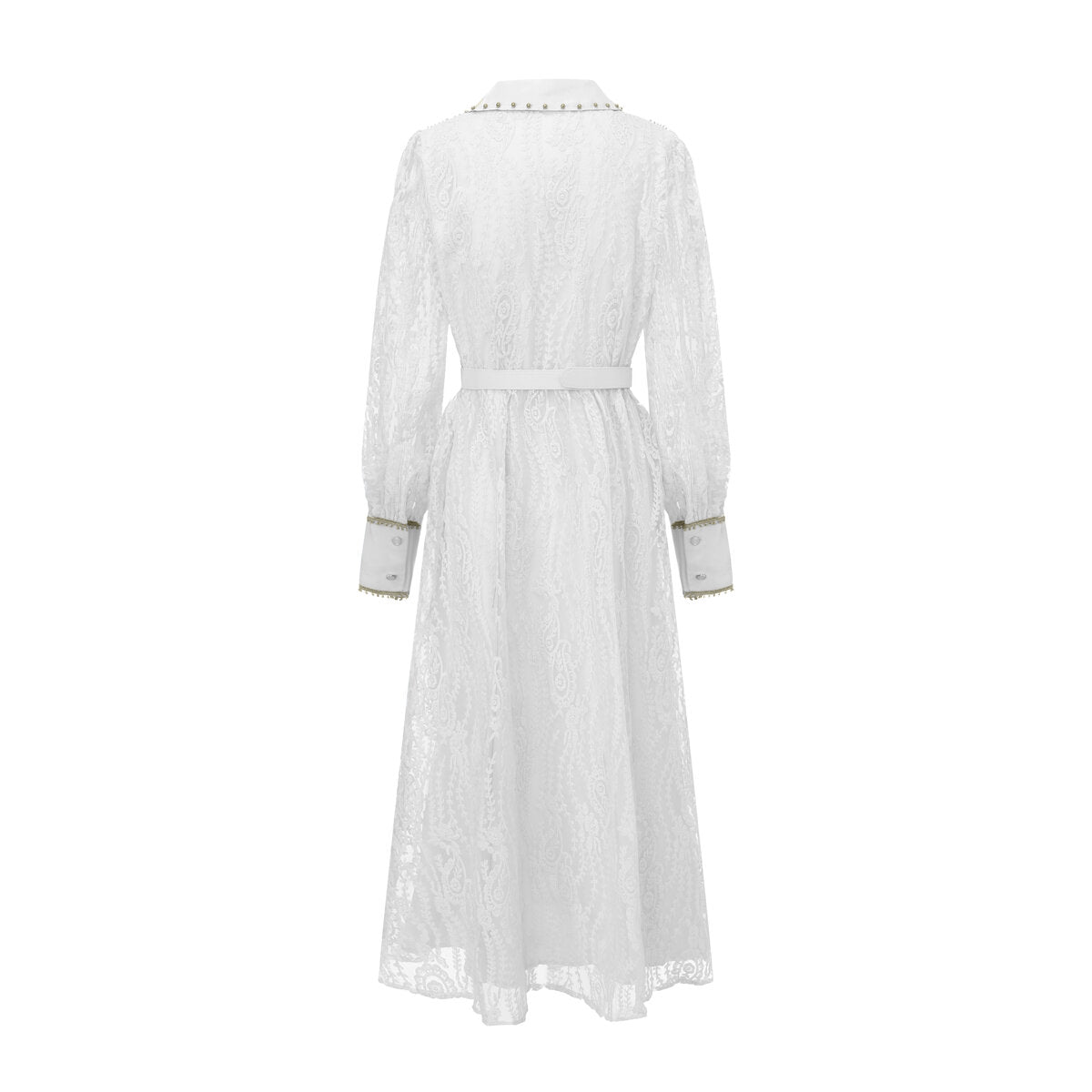 Pearl Trim Lace Shirt Maxi Dress