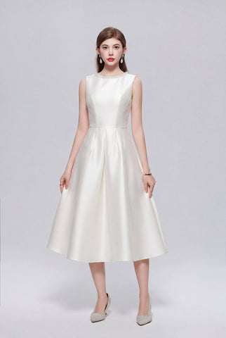 Pearl-Trimmed Sleeveless Fit-and-Flare Midi Dress