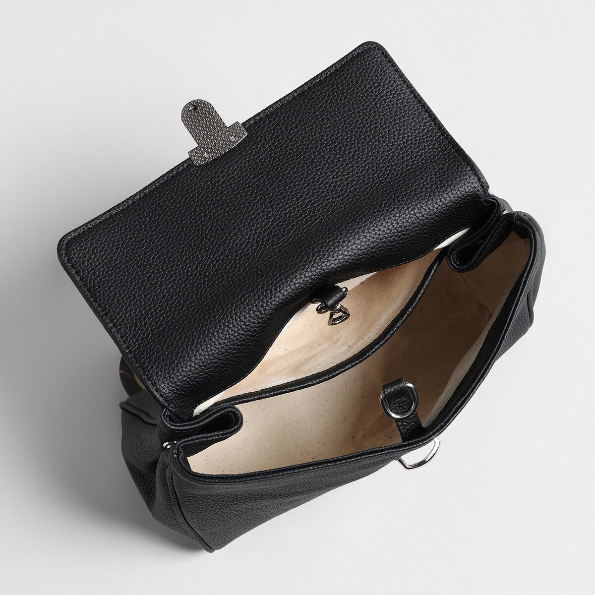 Pebbled Calfskin Messenger Bag – Flap-Top Push-Lock Shoulder Bag with Adjustable Strap