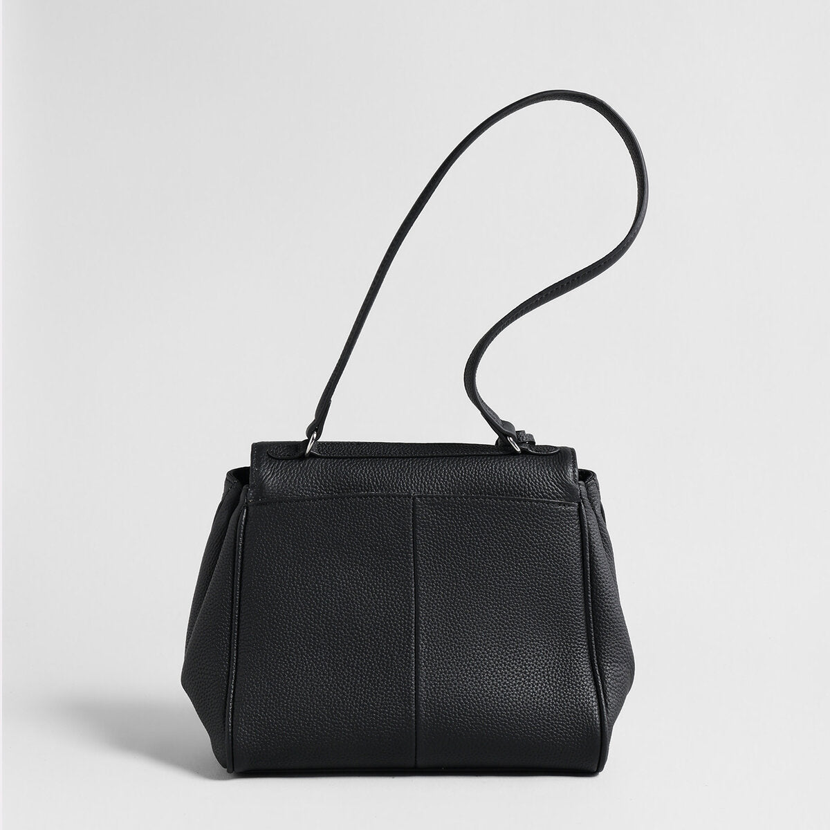 Pebbled Calfskin Messenger Bag – Flap-Top Push-Lock Shoulder Bag with Adjustable Strap
