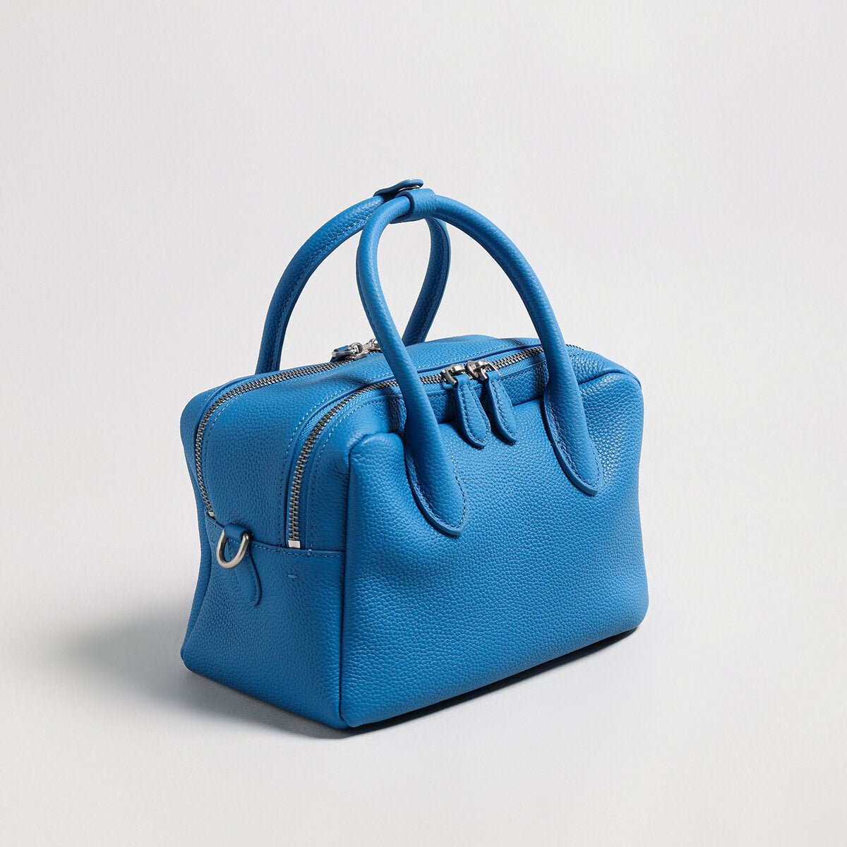Pebbled Leather Bowling Bag – Dual Handle Top Handle Bag with Shoulder Strap