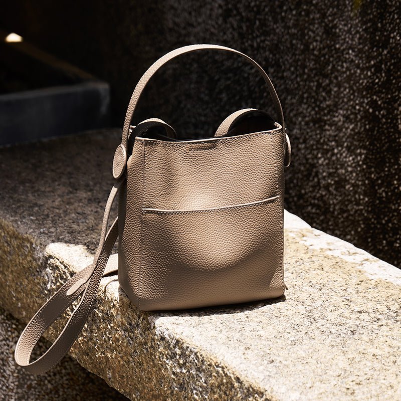 Pebbled Leather Bucket Bag