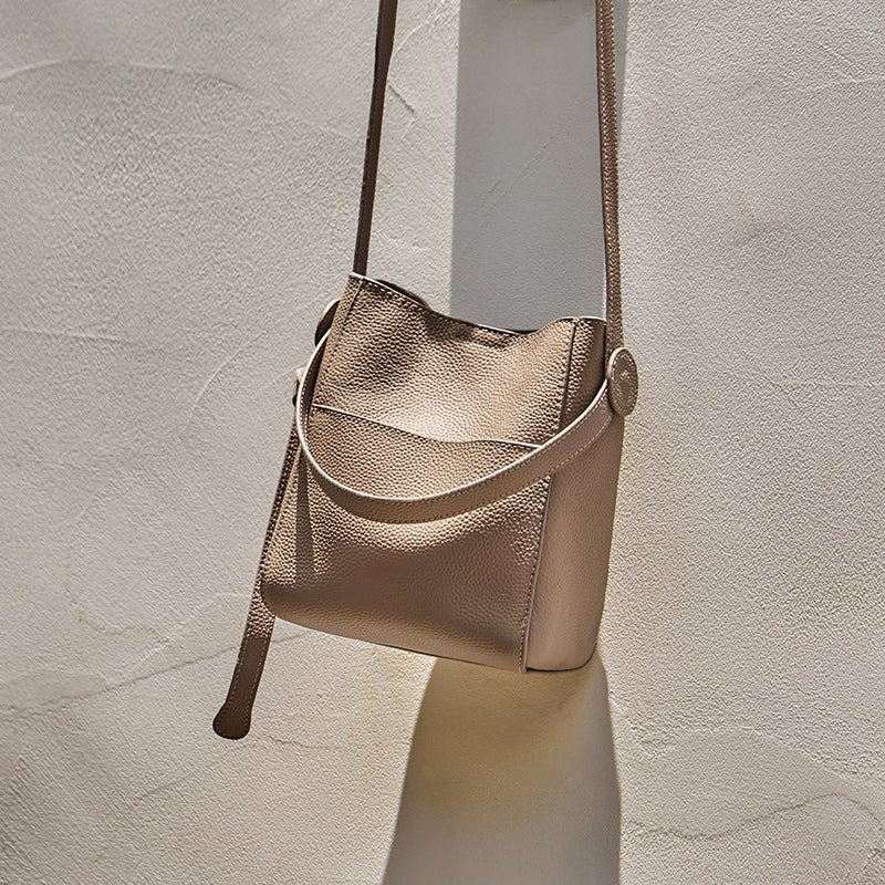 Pebbled Leather Bucket Bag