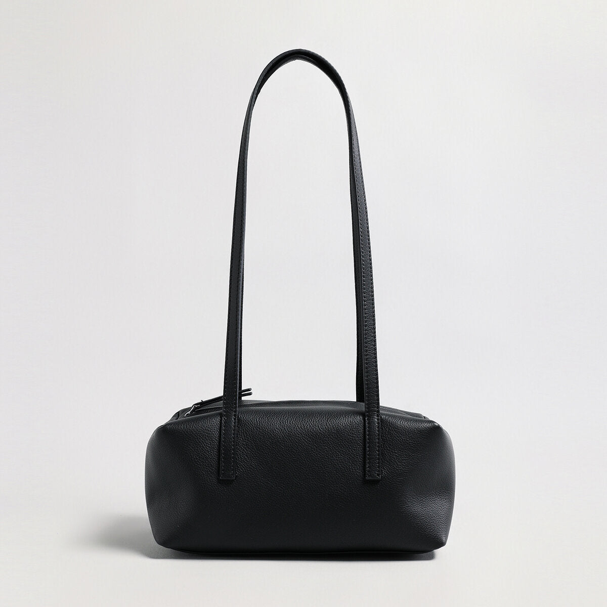 Soft Pebbled Leather Rectangular Shoulder Bag – Minimalist Structured Boston Tote