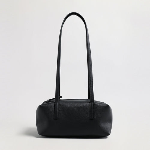 Soft Pebbled Leather Rectangular Shoulder Bag – Minimalist Structured Boston Tote