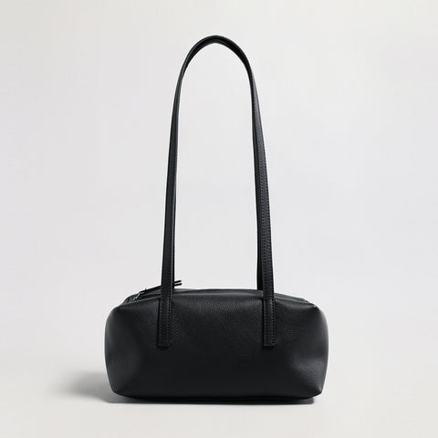 Soft Pebbled Leather Rectangular Shoulder Bag – Minimalist Structured Boston Tote