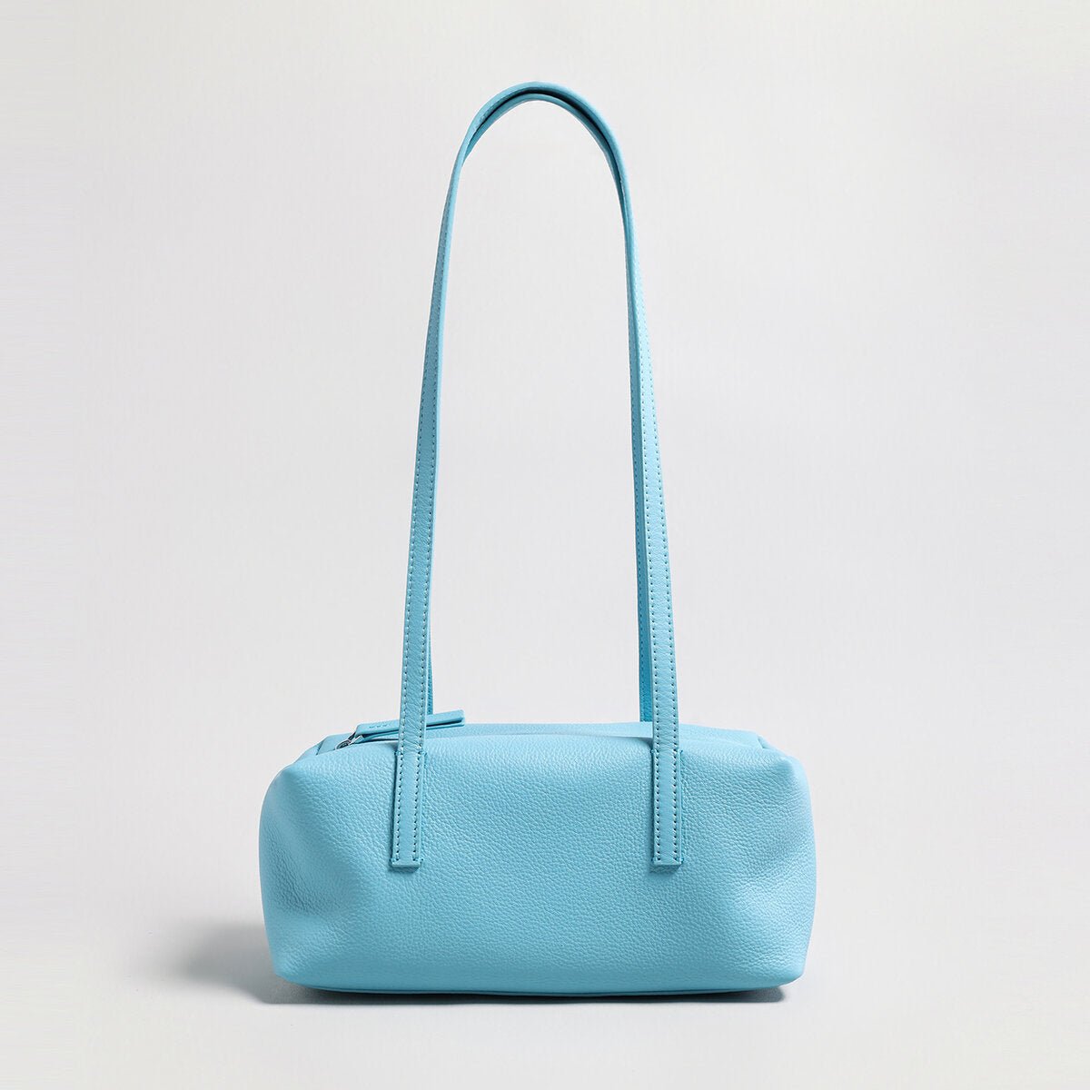 Soft Pebbled Leather Rectangular Shoulder Bag – Minimalist Structured Boston Tote