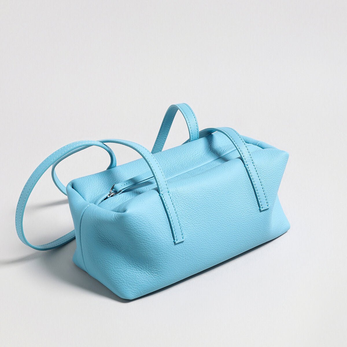 Soft Pebbled Leather Rectangular Shoulder Bag – Minimalist Structured Boston Tote