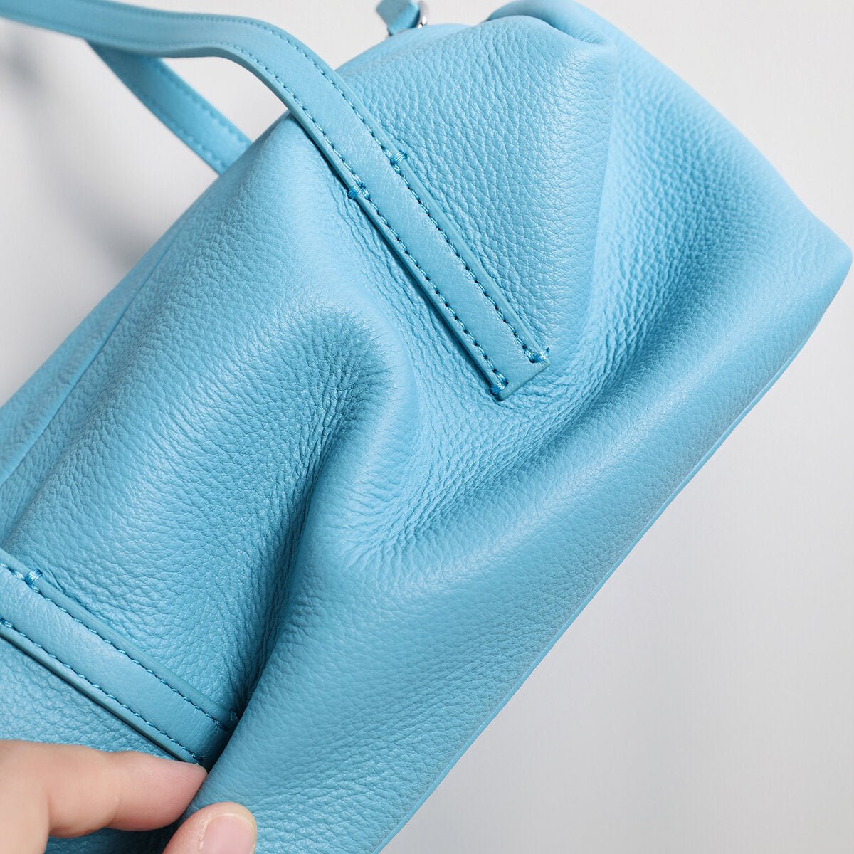Soft Pebbled Leather Rectangular Shoulder Bag – Minimalist Structured Boston Tote