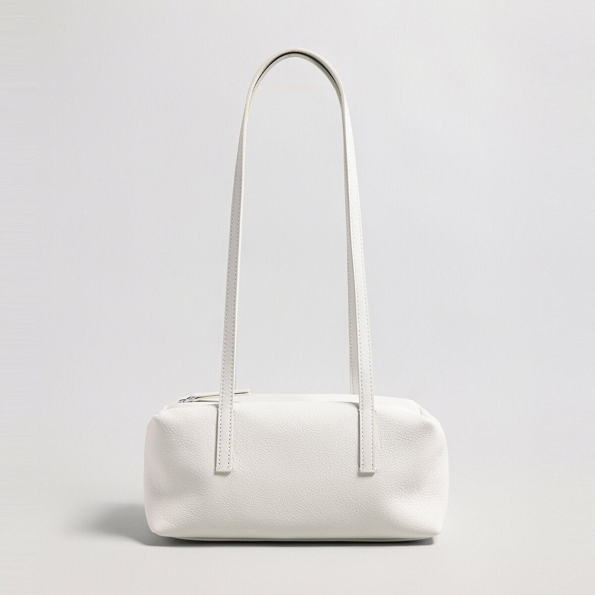 Soft Pebbled Leather Rectangular Shoulder Bag – Minimalist Structured Boston Tote