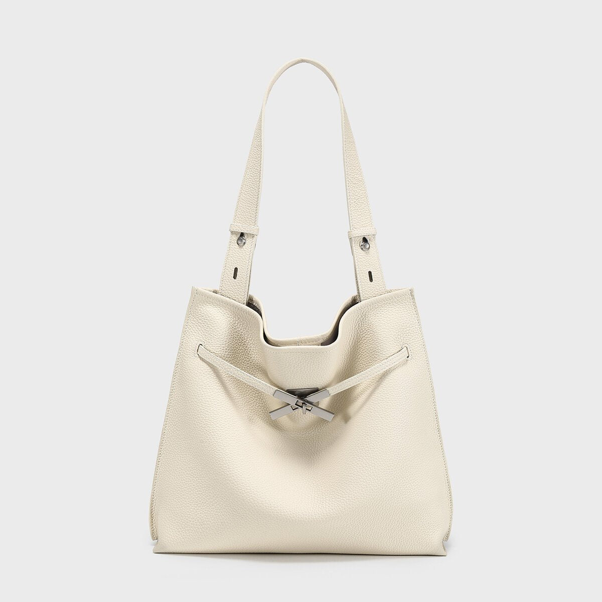 Pebbled Leather Slouchy Hobo Tote – Large Shoulder Bag with Cross Drawstring Detail