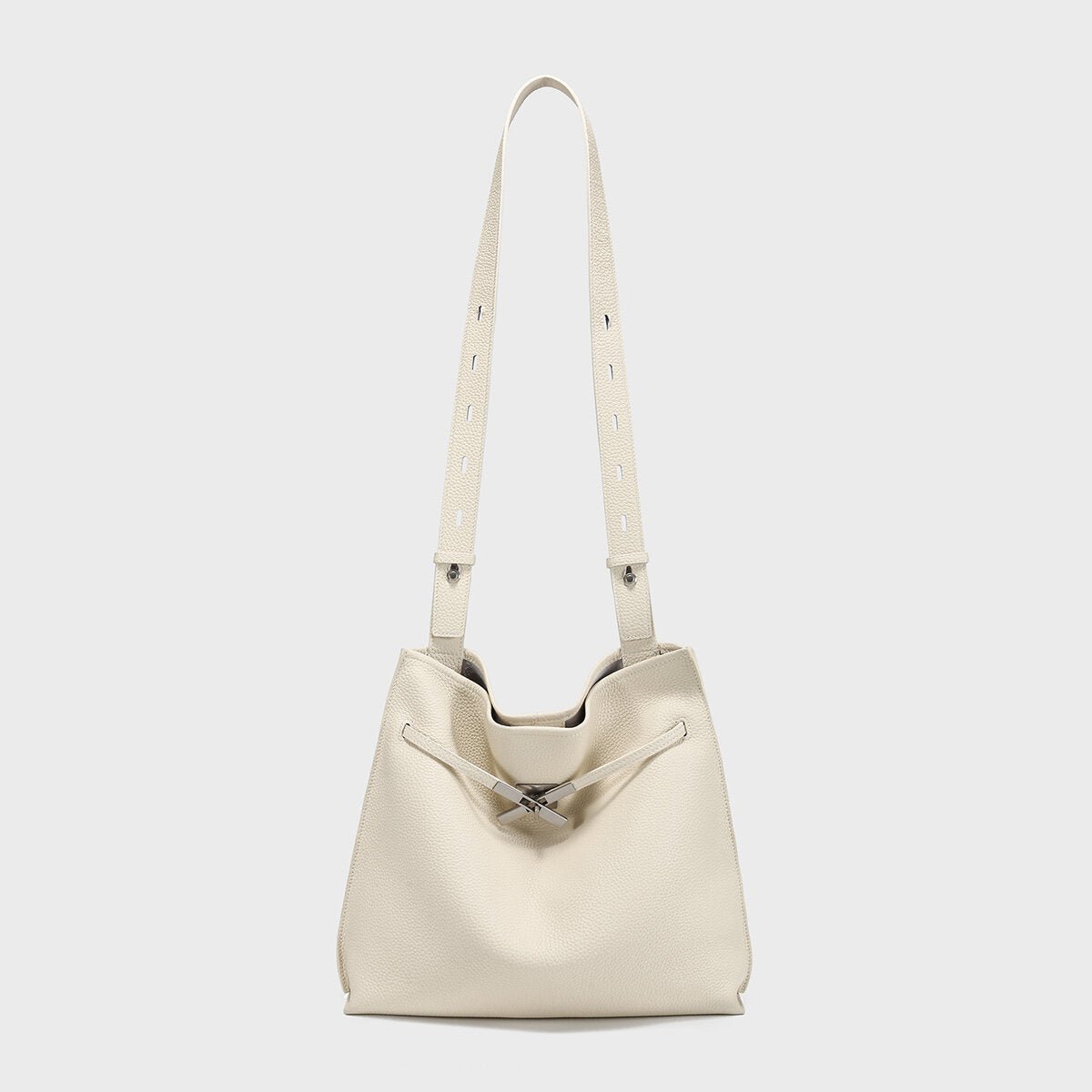 Pebbled Leather Slouchy Hobo Tote – Large Shoulder Bag with Cross Drawstring Detail