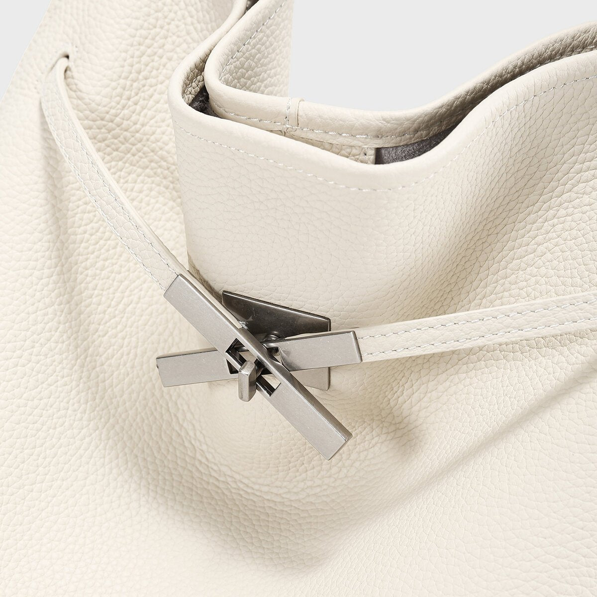 Pebbled Leather Slouchy Hobo Tote – Large Shoulder Bag with Cross Drawstring Detail