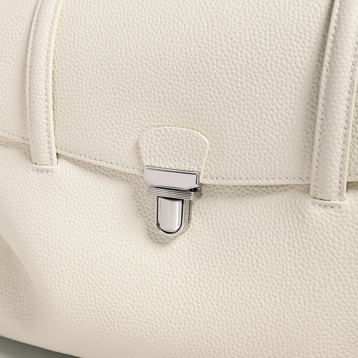 Pebbled Leather Turn-Lock Shoulder Tote Bag – Structured Multi-Compartment Handbag