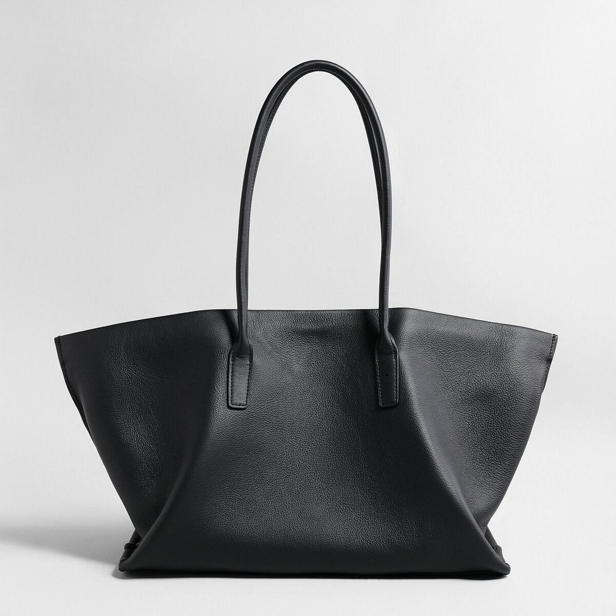 Pebbled Leather Wing Tote Bag – Slouchy Flared Leather Shoulder Bag