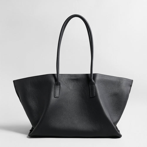 Pebbled Leather Wing Tote Bag – Slouchy Flared Leather Shoulder Bag