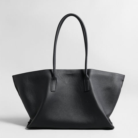 Pebbled Leather Wing Tote Bag – Slouchy Flared Leather Shoulder Bag