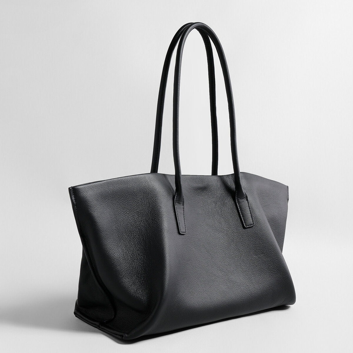Pebbled Leather Wing Tote Bag – Slouchy Flared Leather Shoulder Bag