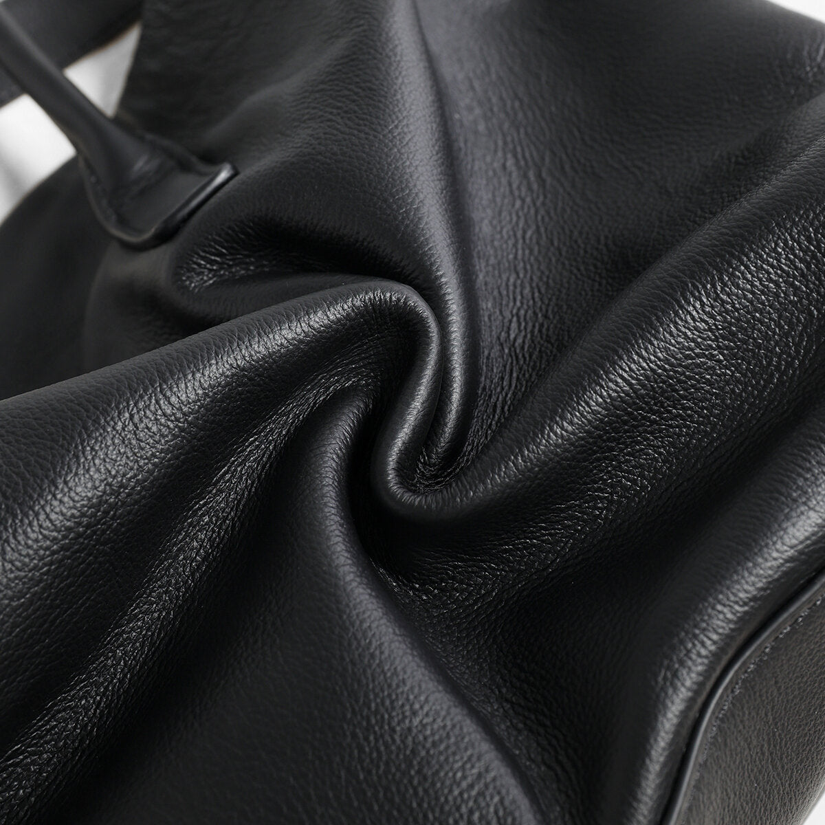 Pebbled Leather Wing Tote Bag – Slouchy Flared Leather Shoulder Bag