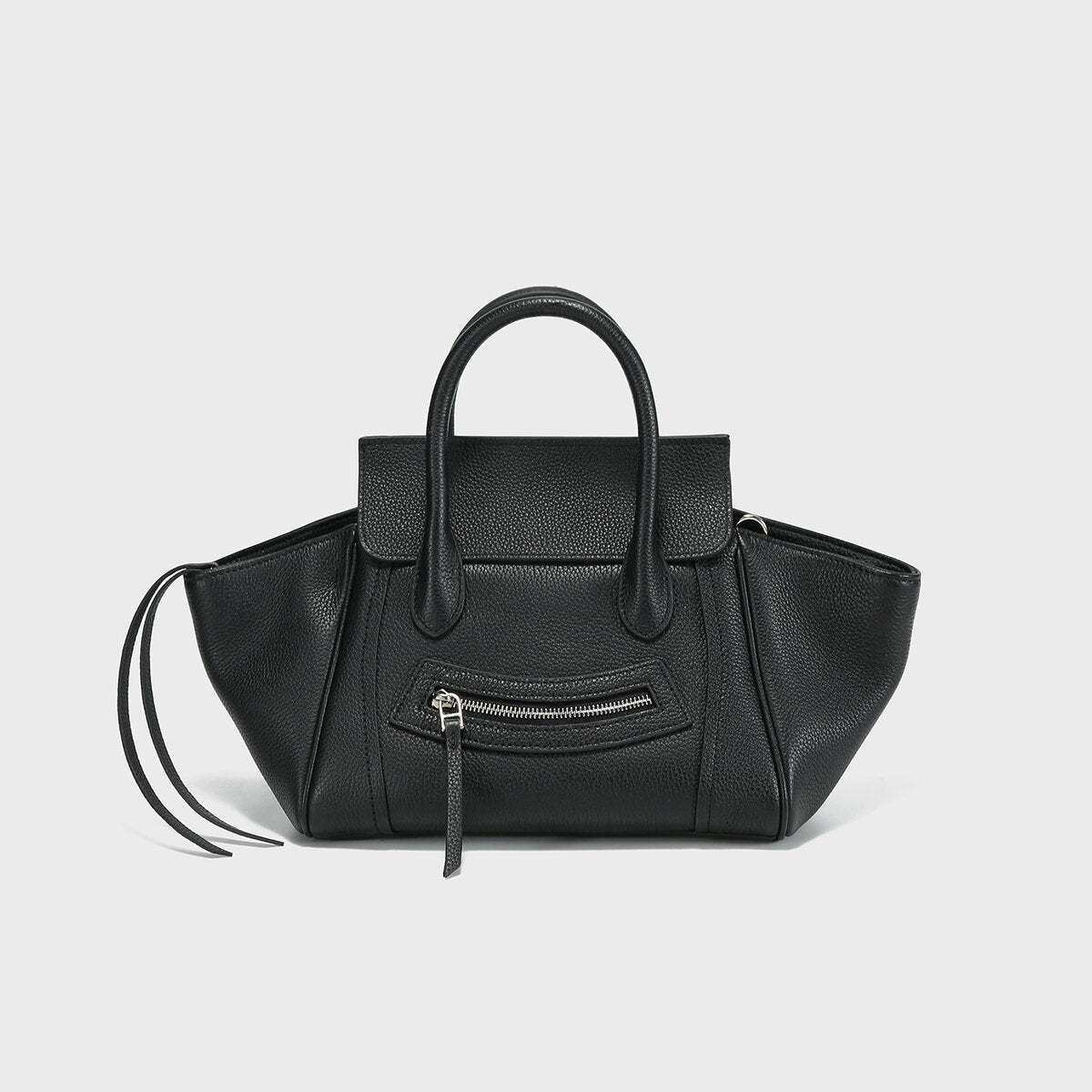 Pebbled Leather Winged Top-Handle Bag – Structured Mini Tote with Crossbody Strap