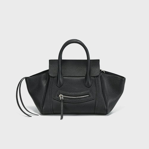 Pebbled Leather Winged Top-Handle Bag – Structured Mini Tote with Crossbody Strap