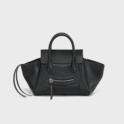 Pebbled Leather Winged Top-Handle Bag – Structured Mini Tote with Crossbody Strap