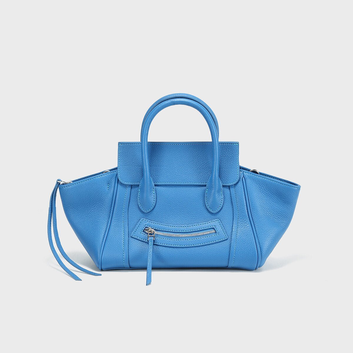 Pebbled Leather Winged Top-Handle Bag – Structured Mini Tote with Crossbody Strap
