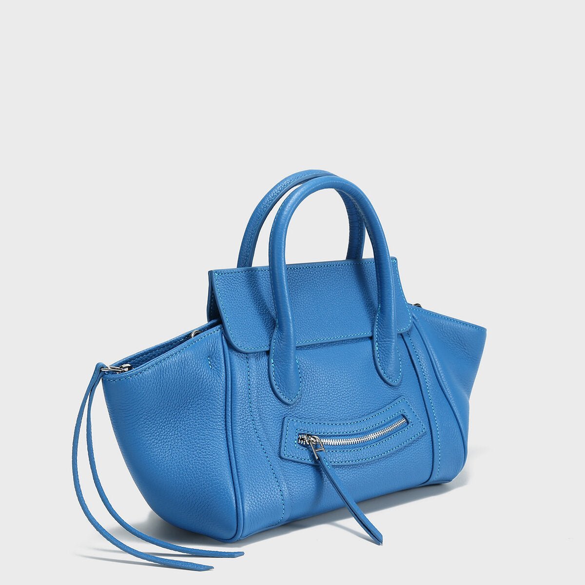 Pebbled Leather Winged Top-Handle Bag – Structured Mini Tote with Crossbody Strap