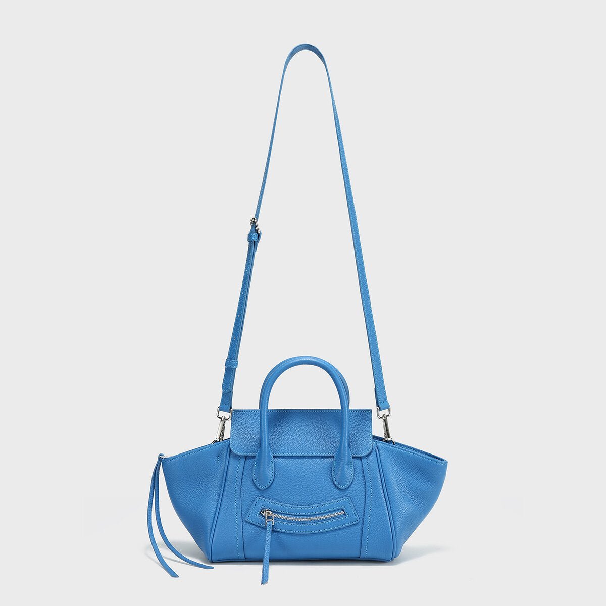 Pebbled Leather Winged Top-Handle Bag – Structured Mini Tote with Crossbody Strap