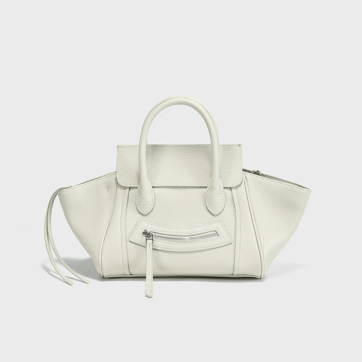Pebbled Leather Winged Top-Handle Bag – Structured Mini Tote with Crossbody Strap