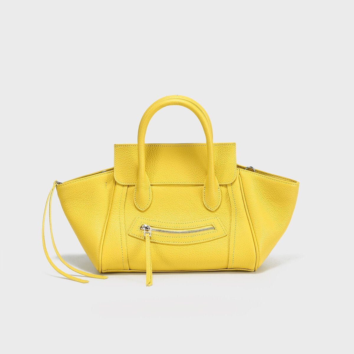 Pebbled Leather Winged Top-Handle Bag – Structured Mini Tote with Crossbody Strap